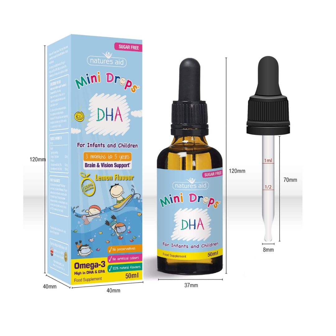 Natures Aid DHA Omega3 Mini Drops for Infants and Children Sugar Free