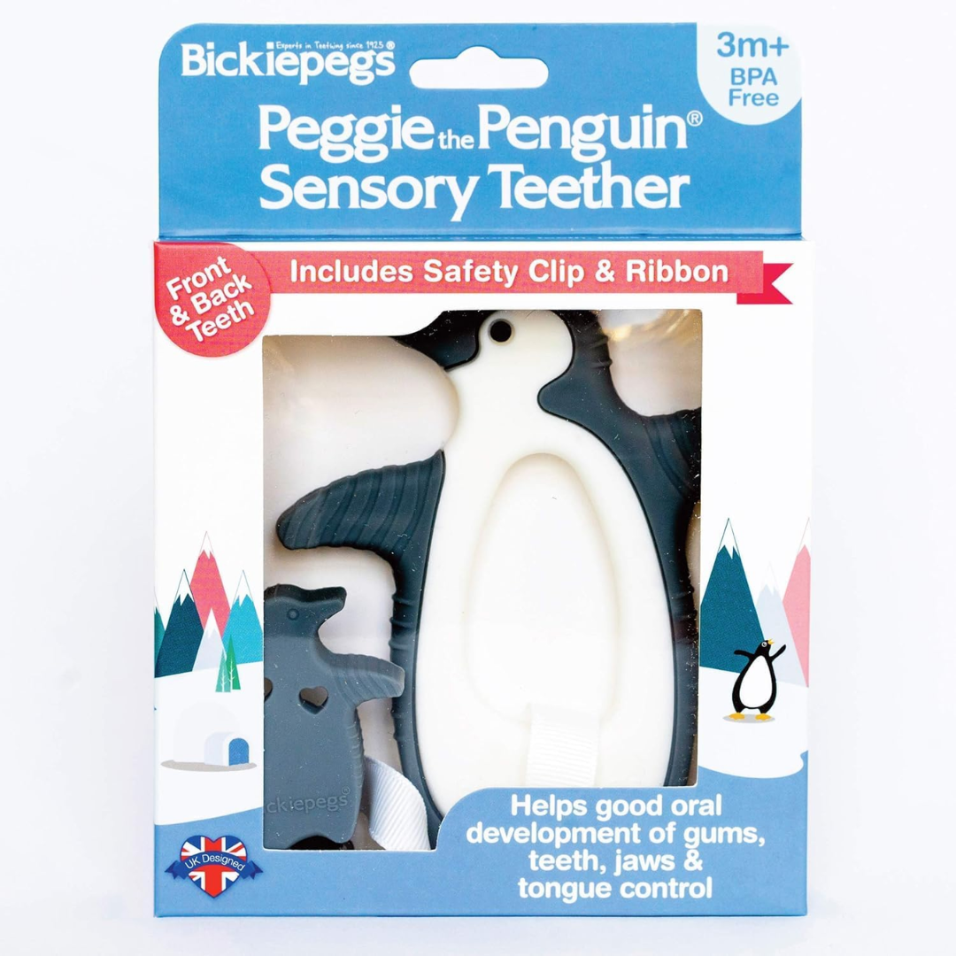 Bickiepegs Peggie The Penguin Clip-on Sensory Teething Toy (T)