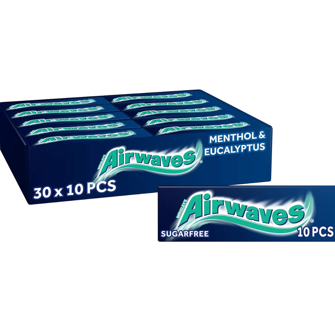 WRIGLEYS Airwaves Menthol & Eucalyptus Sugar Free Gum - Box of 30 (T)