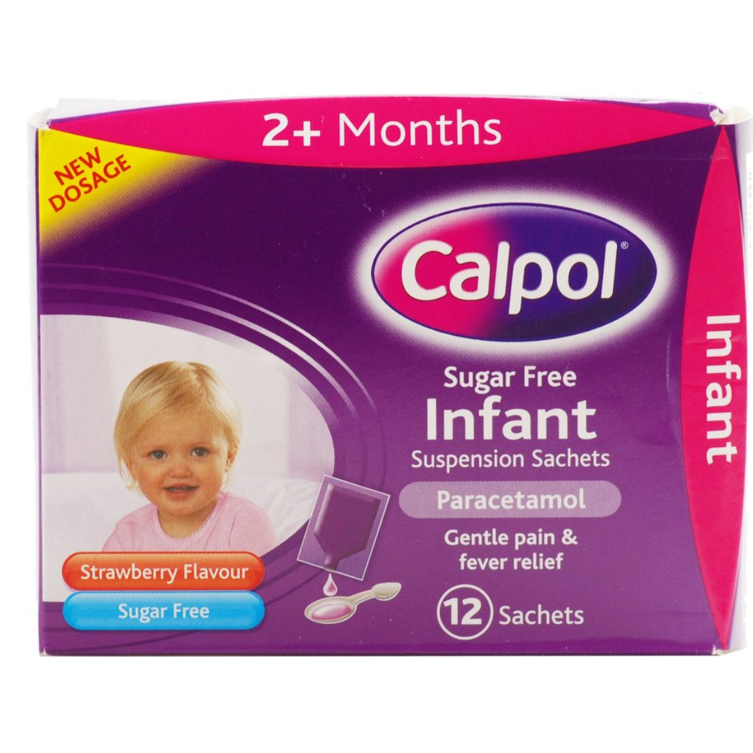 Calpol Sugar Free Infant Suspension Sachets Strawberry Flavour 2+ Months 12 x 5ml