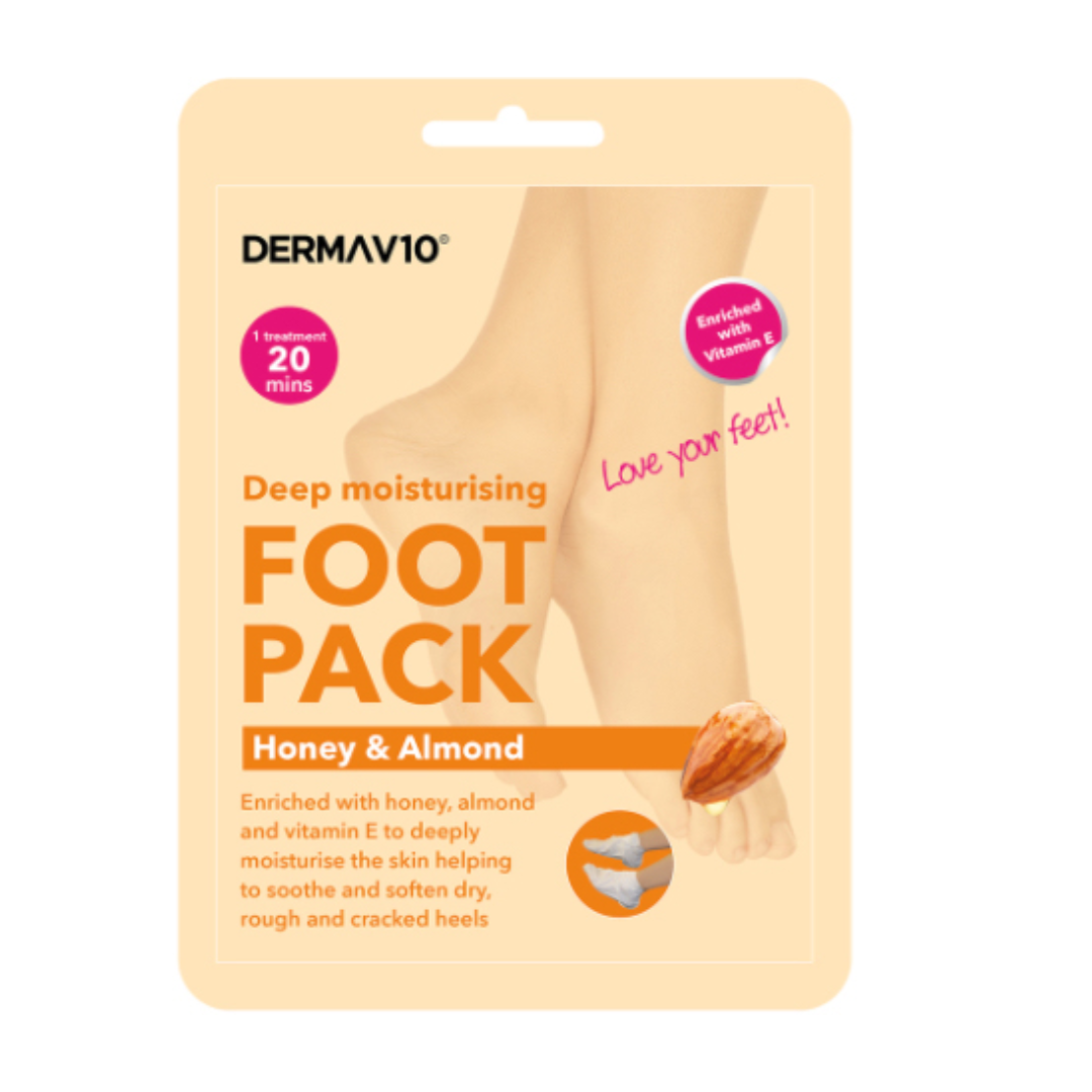 Derma V10 Foot Packs [Honey & Almond] (1 Pair) (A)