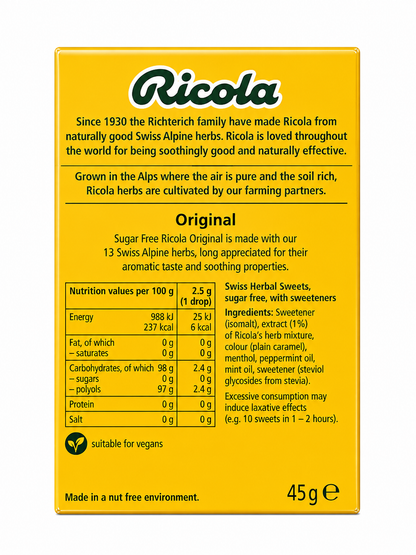 Ricola Original Sugar Free Swiss Herb 45G