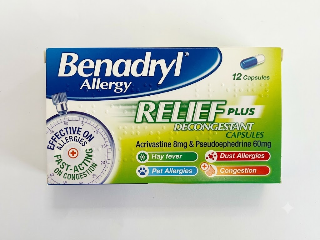 Benadryl Allergy Relief Plus Decongestant - 12 Capsules (P) (A)