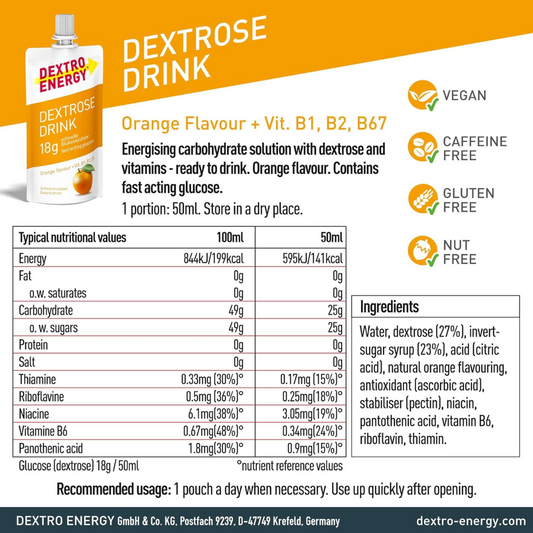 Dextro Energy Dextrose Drink, Orange, Liquid Glucose 50ml (T)