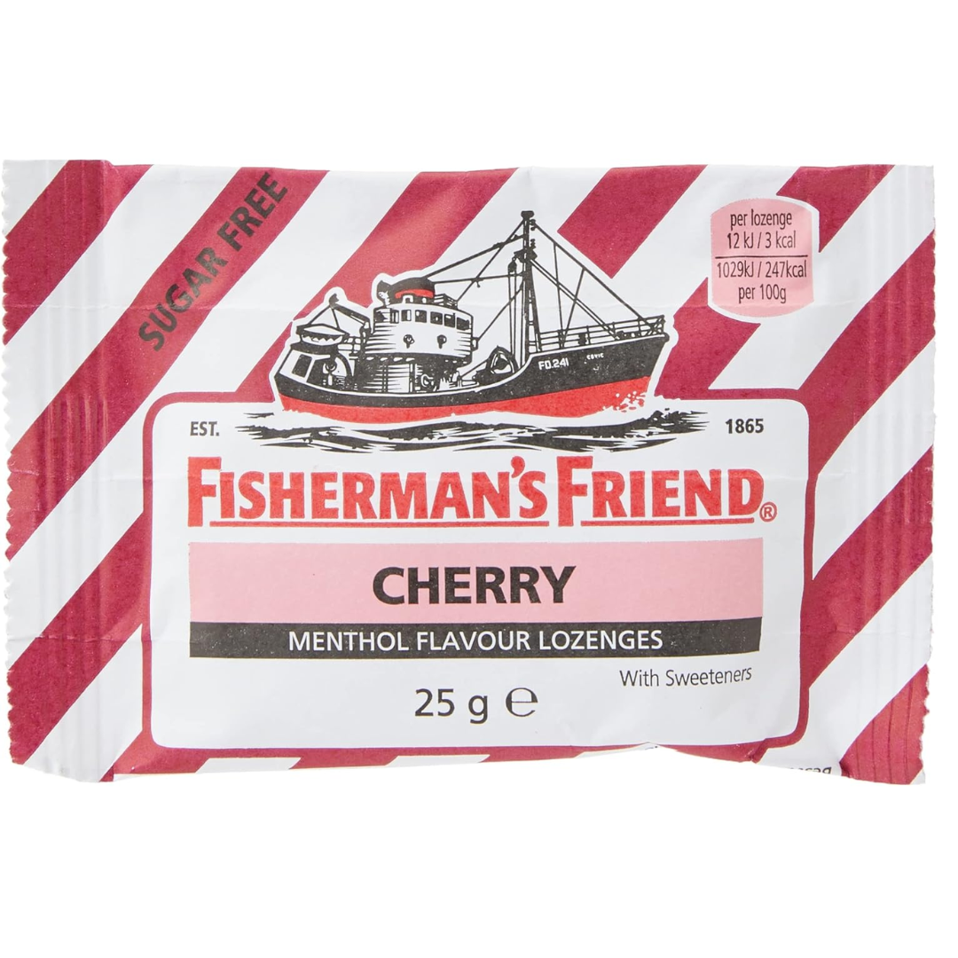 Fisherman’s Friend Cherry Lozenges, Sugar Free Extra Strong Menthol Throat Lozenges, Pack of 24 (25g) (T)