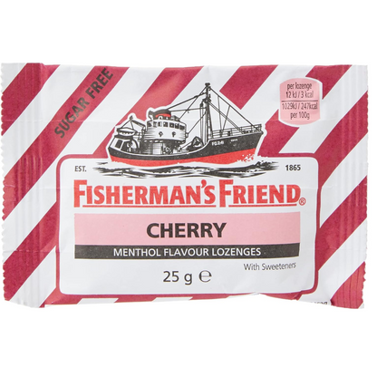 Fisherman’s Friend Cherry Lozenges, Sugar Free Extra Strong Menthol Throat Lozenges, Pack of 24 (25g) (T)
