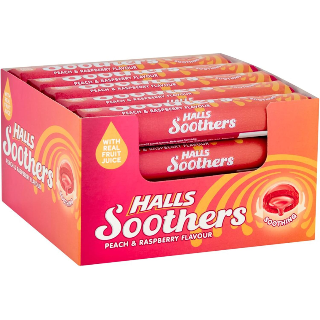 HALLS Soothers Peach and Raspberry 45 g, Pack of 20 (T)