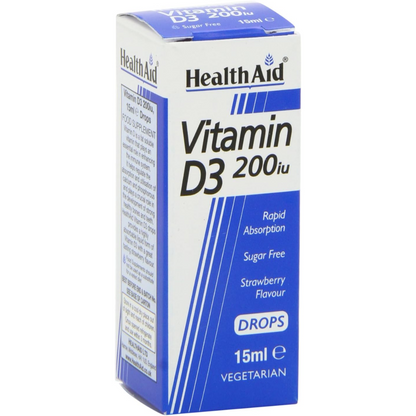 HealthAid Vitamin D3 200iu Drops, Strawberry, 15ML (T)