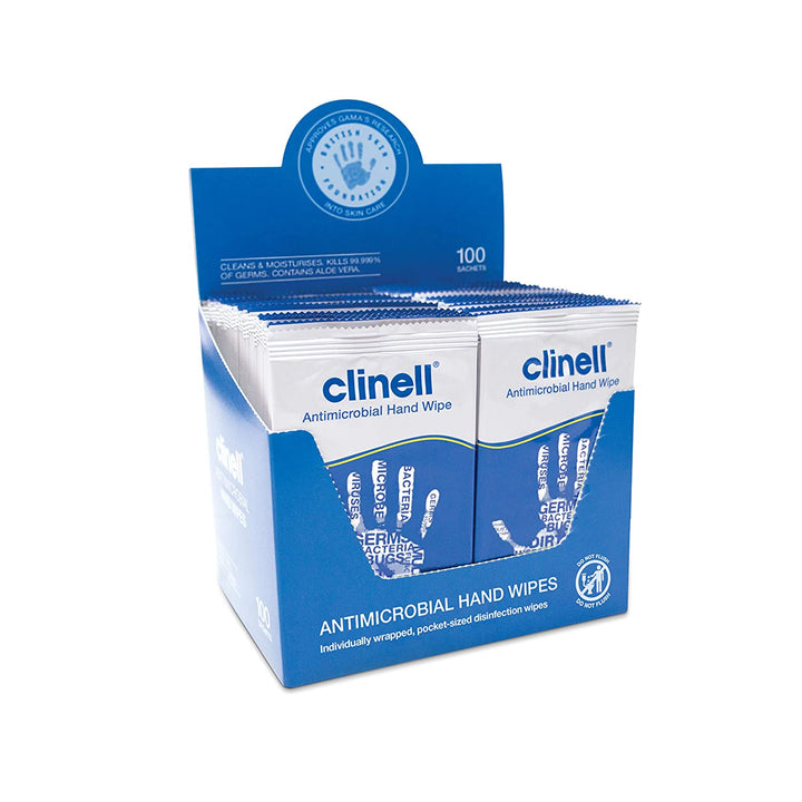 Clinell Antibacterial Hand Wipes (individually wrapped) - Box of 100