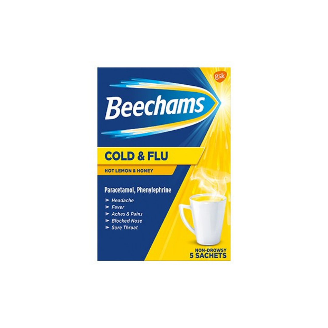 Beechams Cold & Flu Hot Lemon & Honey - 5 Sachets