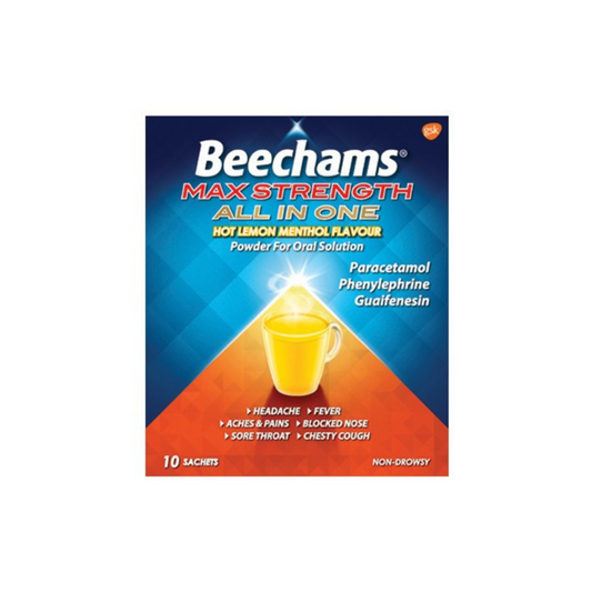 Beechams Max Strength All In One Hot Lemon Menthol Flavour Powder For Oral Solution - 10 SACHETS