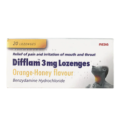 Difflam 3mg Lozenges Orange-Honey flavour - 20 Lozenges (P) (A)
